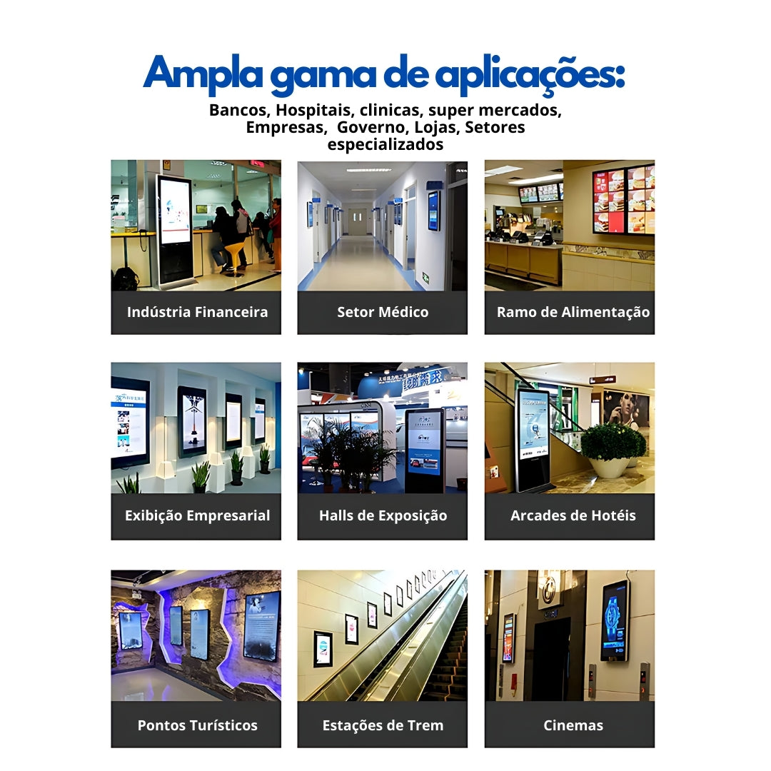 Totem Digital Vertical 55” com Android, WiFi, Bluetooth, Touch e Tela Full HD de 450 Nits