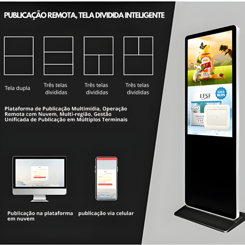 Totem Digital Vertical 55” com Android, WiFi, Bluetooth, Touch e Tela Full HD de 450 Nits