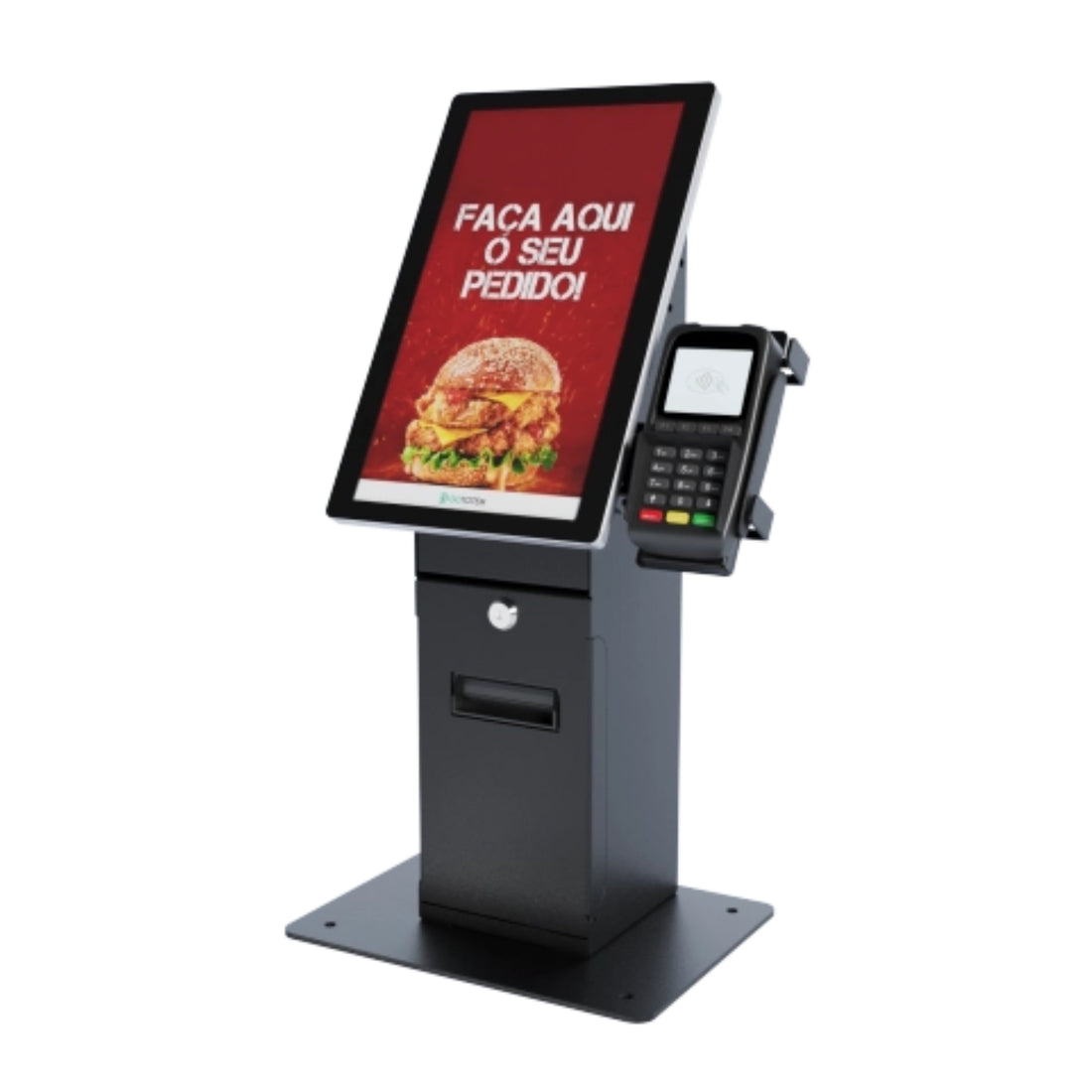 Totem Autoatendimento Digital 15,6" Touchscreen Windows 10, 8GB RAM, 32GB interno, WI-FI, Com Impressora e Suporte Para PinPad