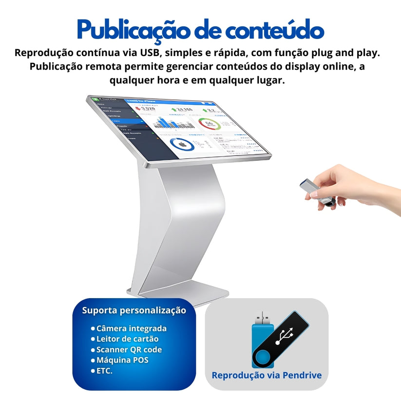 Totem Digital Horizontal 32” com Android, WiFi, Bluetooth, Touch e Tel ...