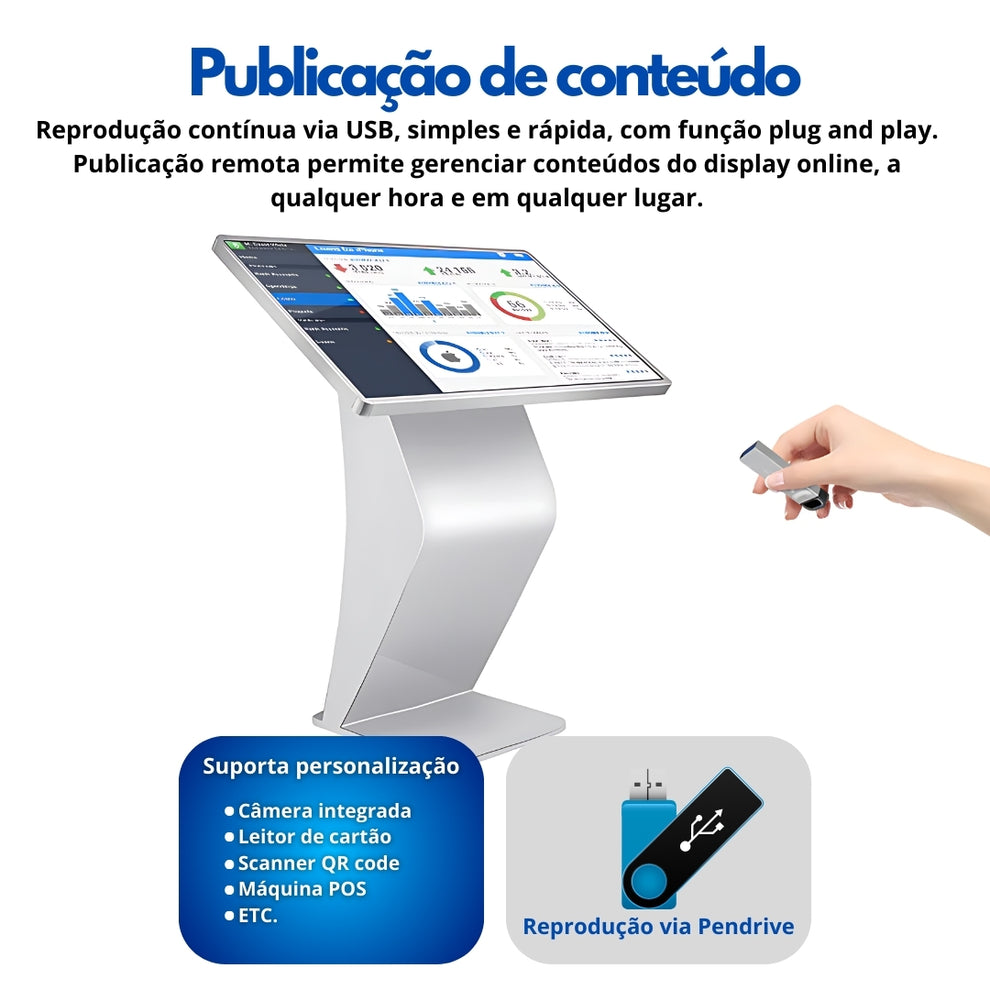 Totem Digital Horizontal 32” com Android, WiFi, Bluetooth, Touch e Tel ...